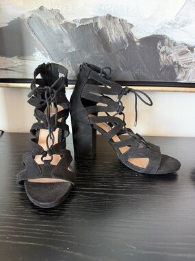 Steve Madden Black Suede Lace-Up Block Heels